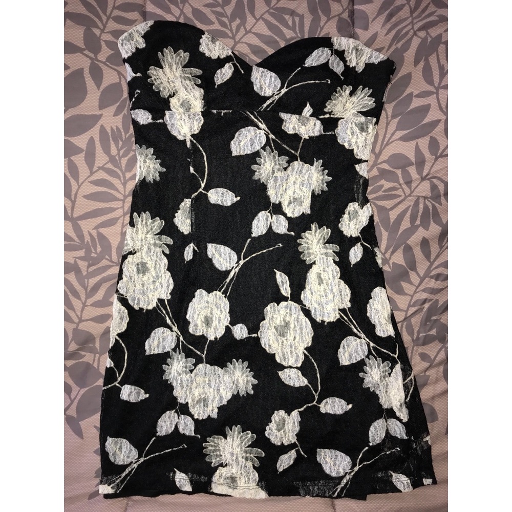 Black and white lace floral dress